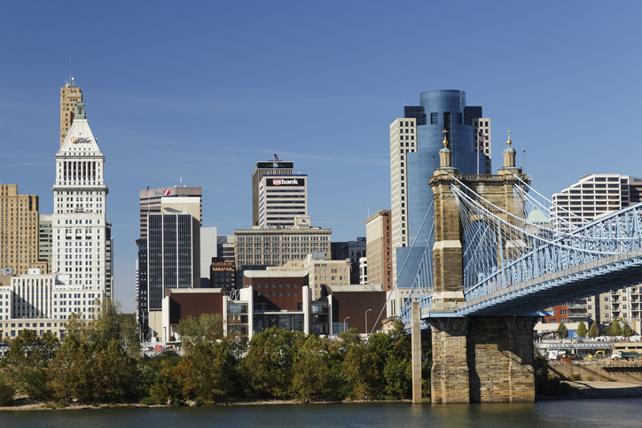 John A. Roebling bridge and Cincinnati skyline