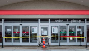 Shoreview, Minnesota, Target closes one entrance to control the flow of people entering and leaving the store due to the coronavirus pandemic