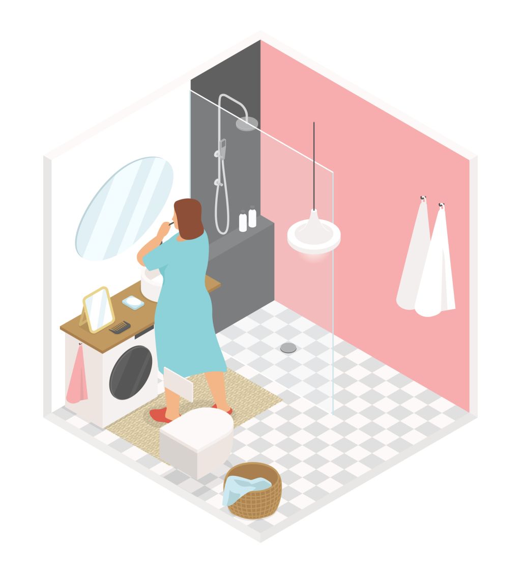 Brush your teeth in the bathroom - vector colorful isometric illustration