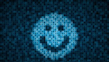 Happy smiling face icon made from 0 and 1 symbols of binary code