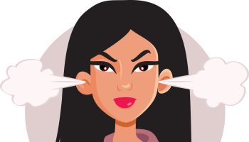 Angry Furious Woman with Steam Coming out of ears Vector Cartoon